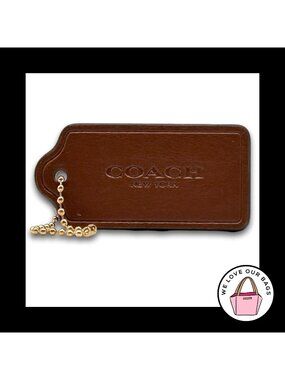 COACH HANG TAG Bag Charm Keychain Fob New York Brown Leather Brass Large 2.5"